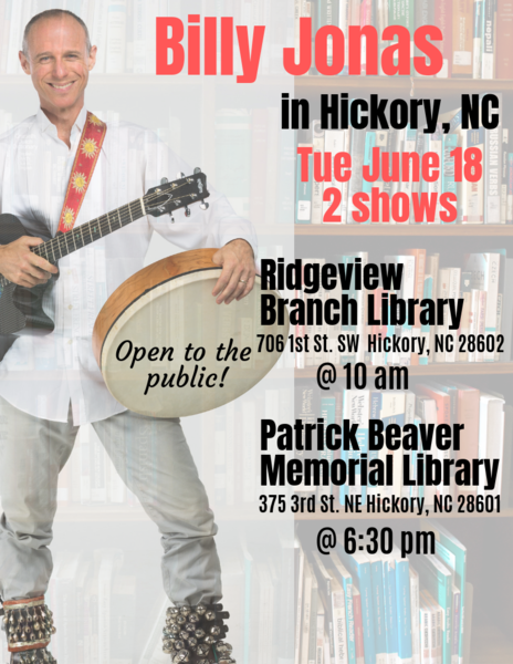 Billy Jonas performing for the Hickory Library System 